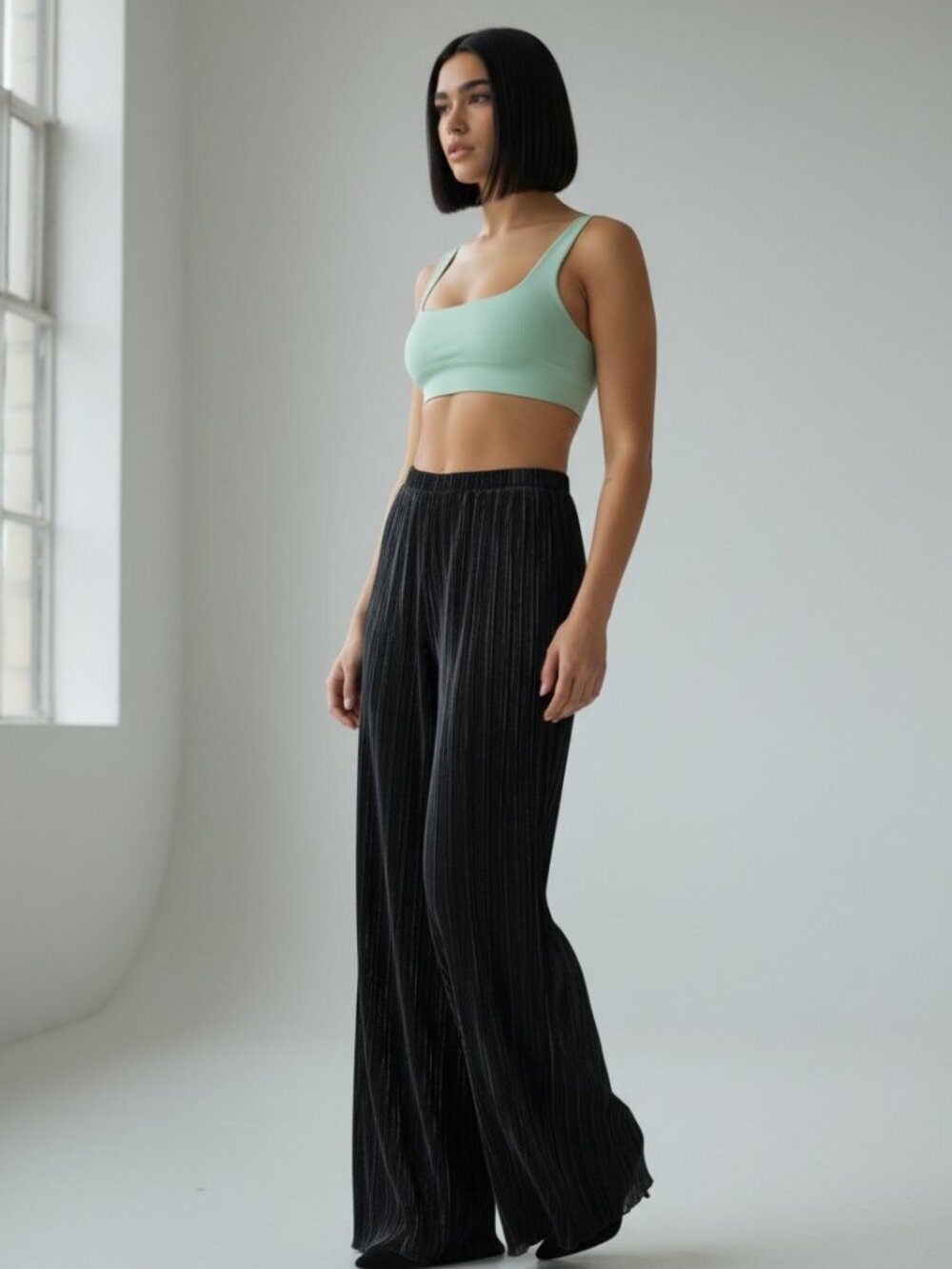Peppermayo Black Pleated Wide Leg Pants Shiny Satin Lounge Trousers US 4 AU 8
